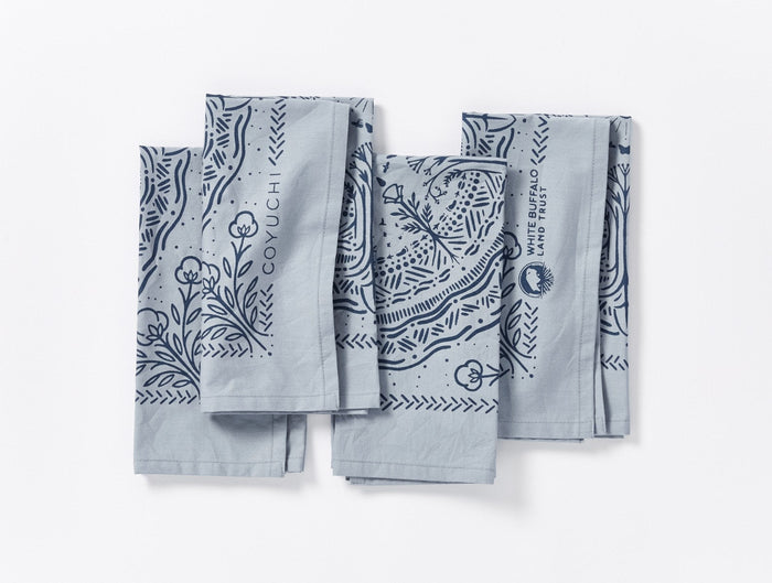 White Buffalo Land Trust Bandana Napkins, Set of 4 | Steel Blue w/Indigo