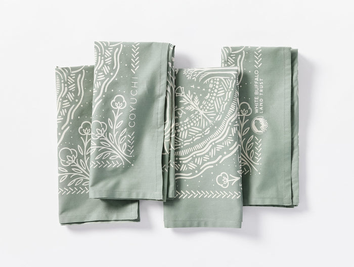 White Buffalo Land Trust Bandana Napkins, Set of 4 | Sage w/Undyed