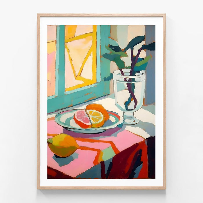 Window Still Life 1 oak framed print
