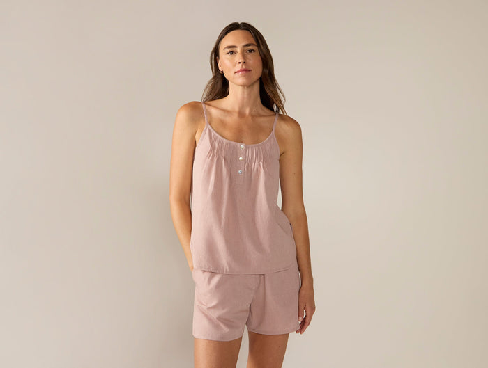 Women's Isla Organic Cotton Cami Short Set - Coyuchi | Praline Chambray