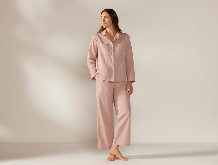 Women's Isla Organic Cotton Long Sleeve Pajama Set - Coyuchi | Praline Chambray