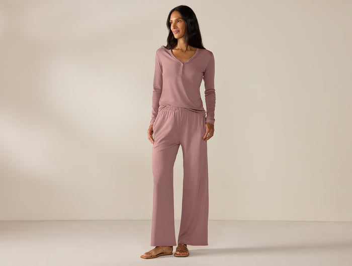 Women's Pima Organic Knit Wide Leg Pant + Henley Set