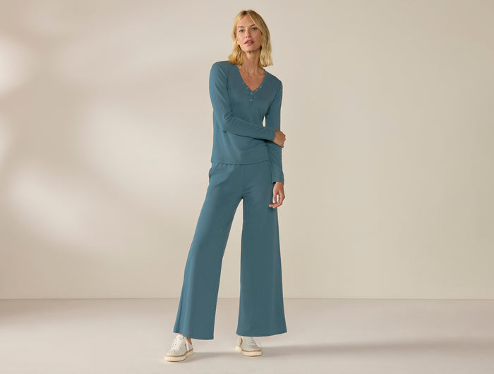 Women's Pima Organic Knit Wide Leg Pant + Henley Set