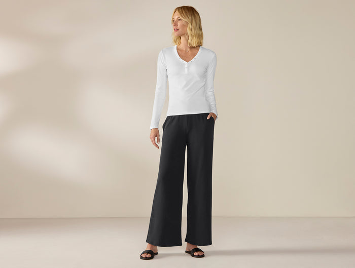 Women's Pima Organic Knit Wide Leg Pant + Henley Set