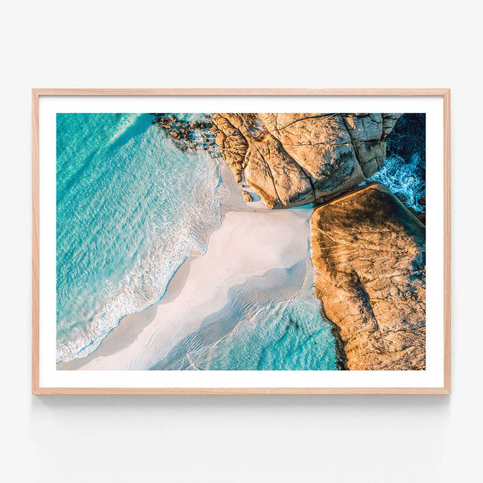 Wylie Bay wall art print in oak frame