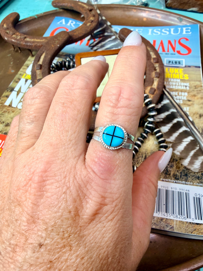 Zuni and Onyx Inlay Ring size 7.5