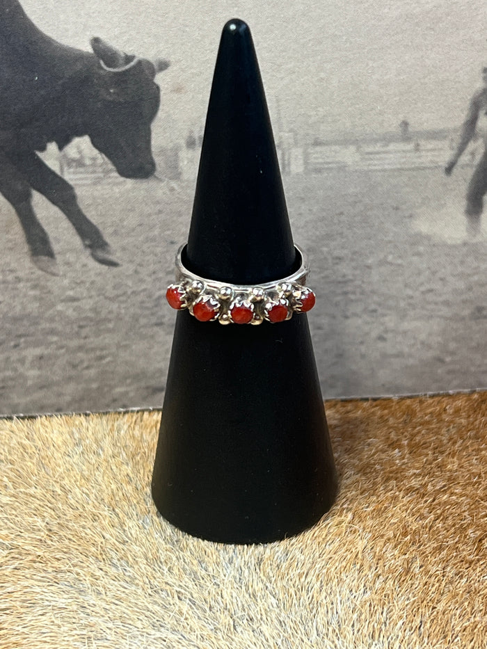 Zuni Snake Eye Coral Cluster Ring Size 7 Sterling Silver