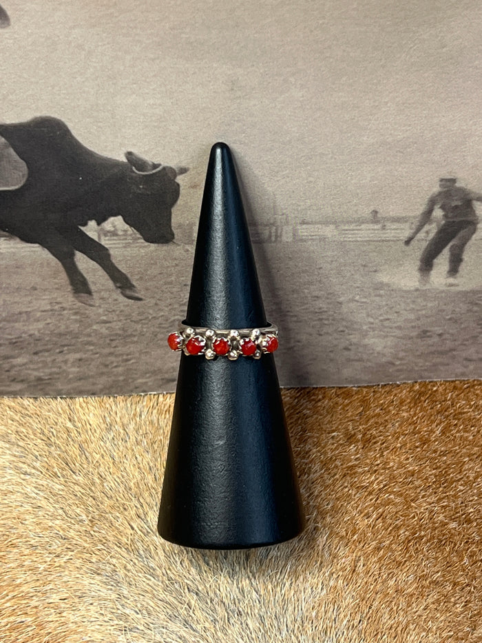 Zuni Snake Eye Coral Cluster Ring Size 7 Sterling Silver