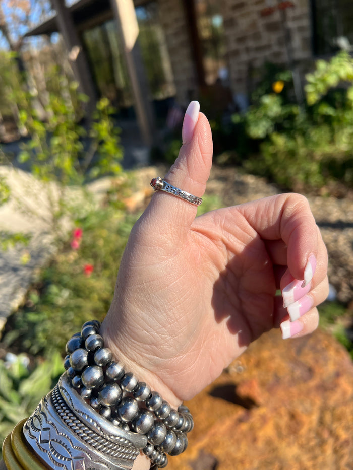 Zuni Snake Eye Coral Cluster Ring Size 7 Sterling Silver